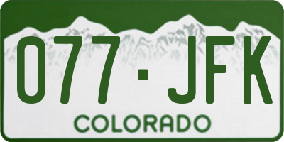 CO license plate 077JFK