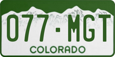 CO license plate 077MGT