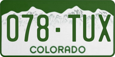 CO license plate 078TUX