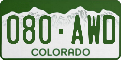 CO license plate 080AWD
