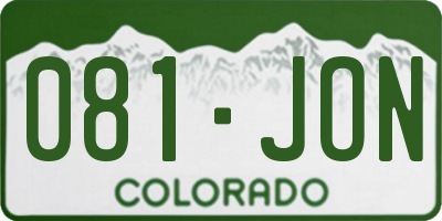 CO license plate 081JON