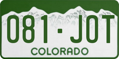 CO license plate 081JOT