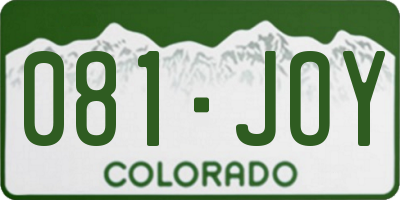 CO license plate 081JOY