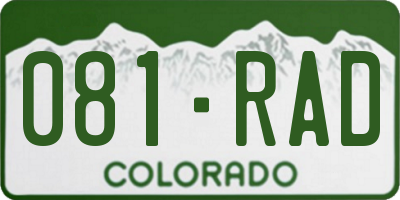 CO license plate 081RAD