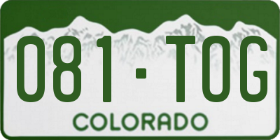 CO license plate 081TOG