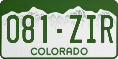 CO license plate 081ZIR