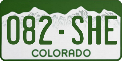CO license plate 082SHE