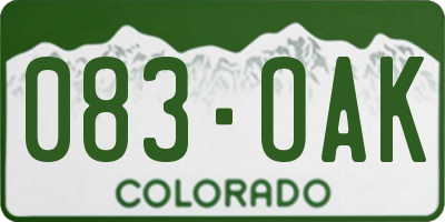 CO license plate 083OAK