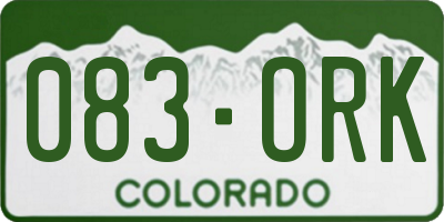 CO license plate 083ORK