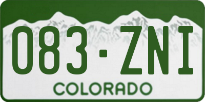 CO license plate 083ZNI