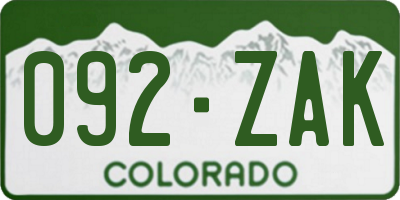 CO license plate 092ZAK