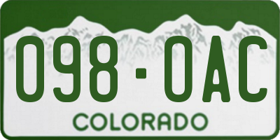 CO license plate 098OAC