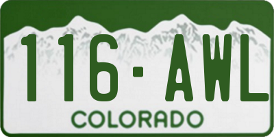 CO license plate 116AWL