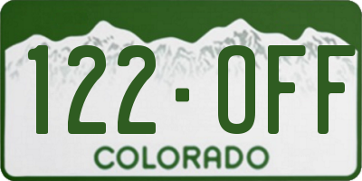 CO license plate 122OFF
