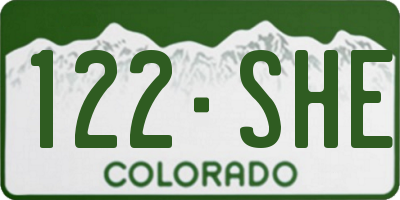 CO license plate 122SHE