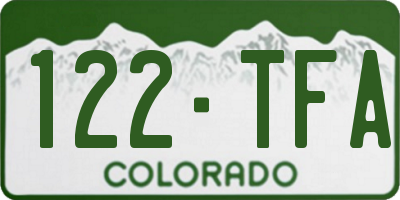 CO license plate 122TFA