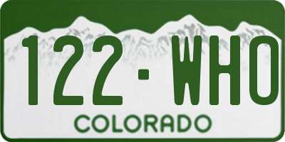 CO license plate 122WHO