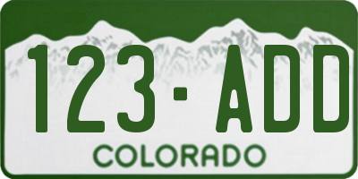 CO license plate 123ADD