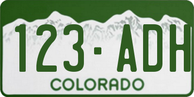 CO license plate 123ADH