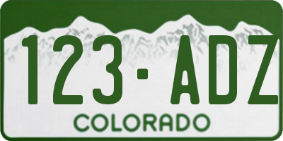 CO license plate 123ADZ