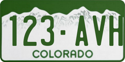 CO license plate 123AVH