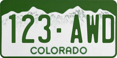 CO license plate 123AWD