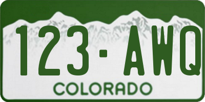 CO license plate 123AWQ