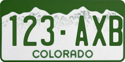 CO license plate 123AXB