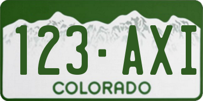 CO license plate 123AXI