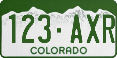 CO license plate 123AXR