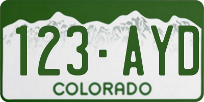 CO license plate 123AYD
