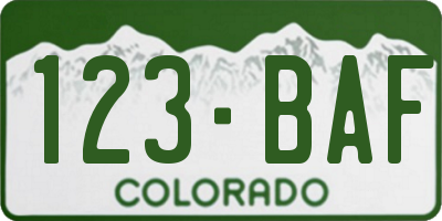 CO license plate 123BAF
