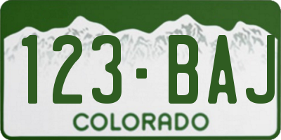 CO license plate 123BAJ