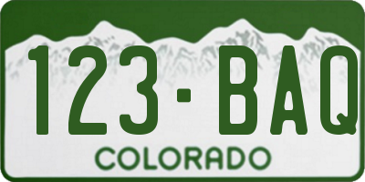 CO license plate 123BAQ