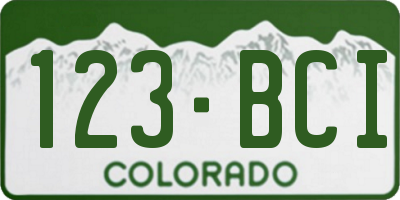 CO license plate 123BCI