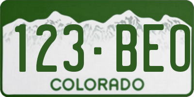 CO license plate 123BEO