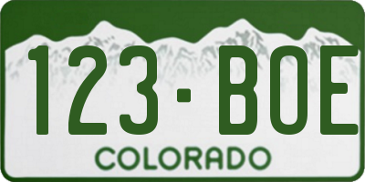 CO license plate 123BOE