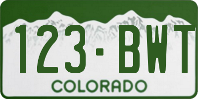 CO license plate 123BWT