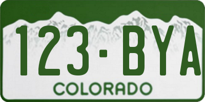 CO license plate 123BYA