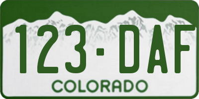 CO license plate 123DAF