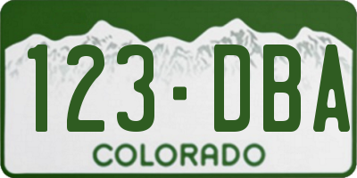CO license plate 123DBA