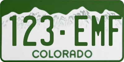 CO license plate 123EMF