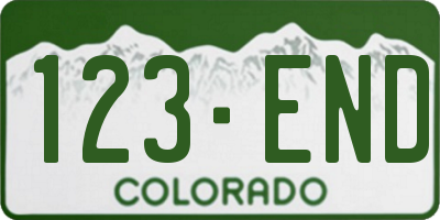 CO license plate 123END