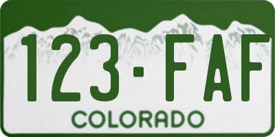 CO license plate 123FAF