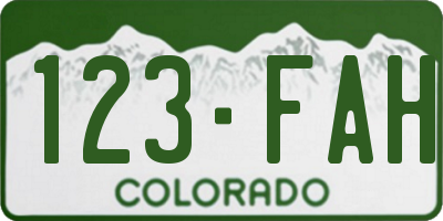 CO license plate 123FAH