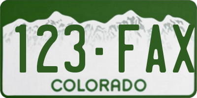 CO license plate 123FAX