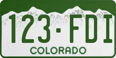 CO license plate 123FDI