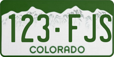 CO license plate 123FJS