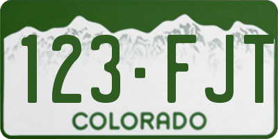 CO license plate 123FJT