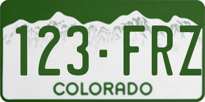 CO license plate 123FRZ